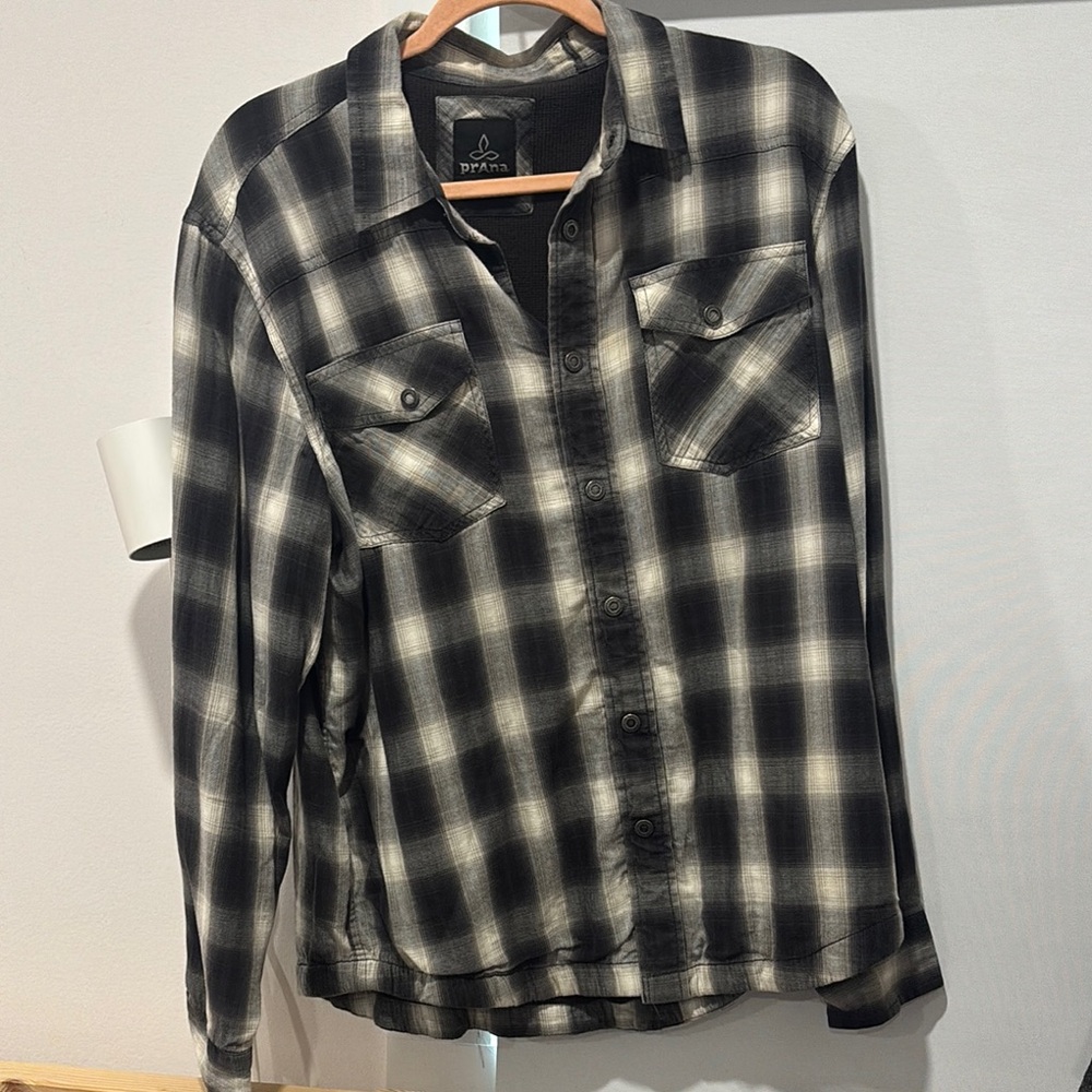 Prana Black and White Plaid Casual Button Down Shirt jacket